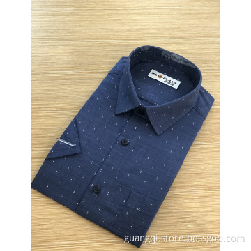 Navy blue print male stand-up collar shirt